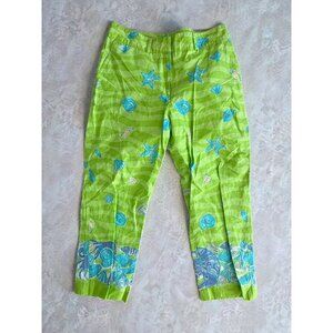 LILLY PULITZER Vintage Green Floral Print 100% Cotton Crop Pants Size 12